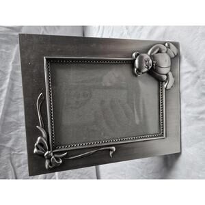 Decorative Silver Tone Photo Frame with Teddy Bear Accent